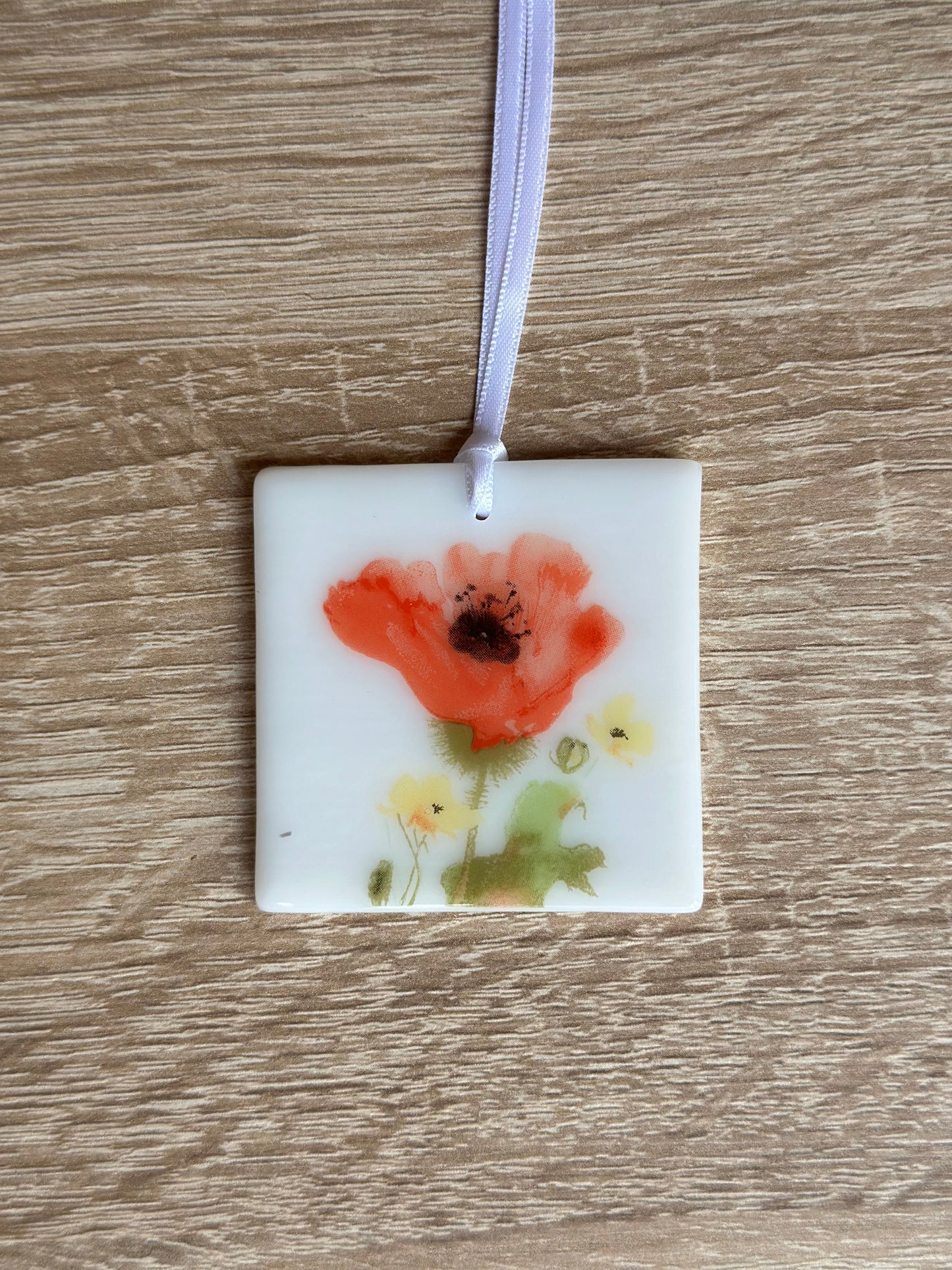 Card with a glass Single Poppy Hanging Decoration Gift
