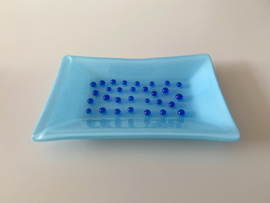 Soap Dish Light Blue Fused Glass
