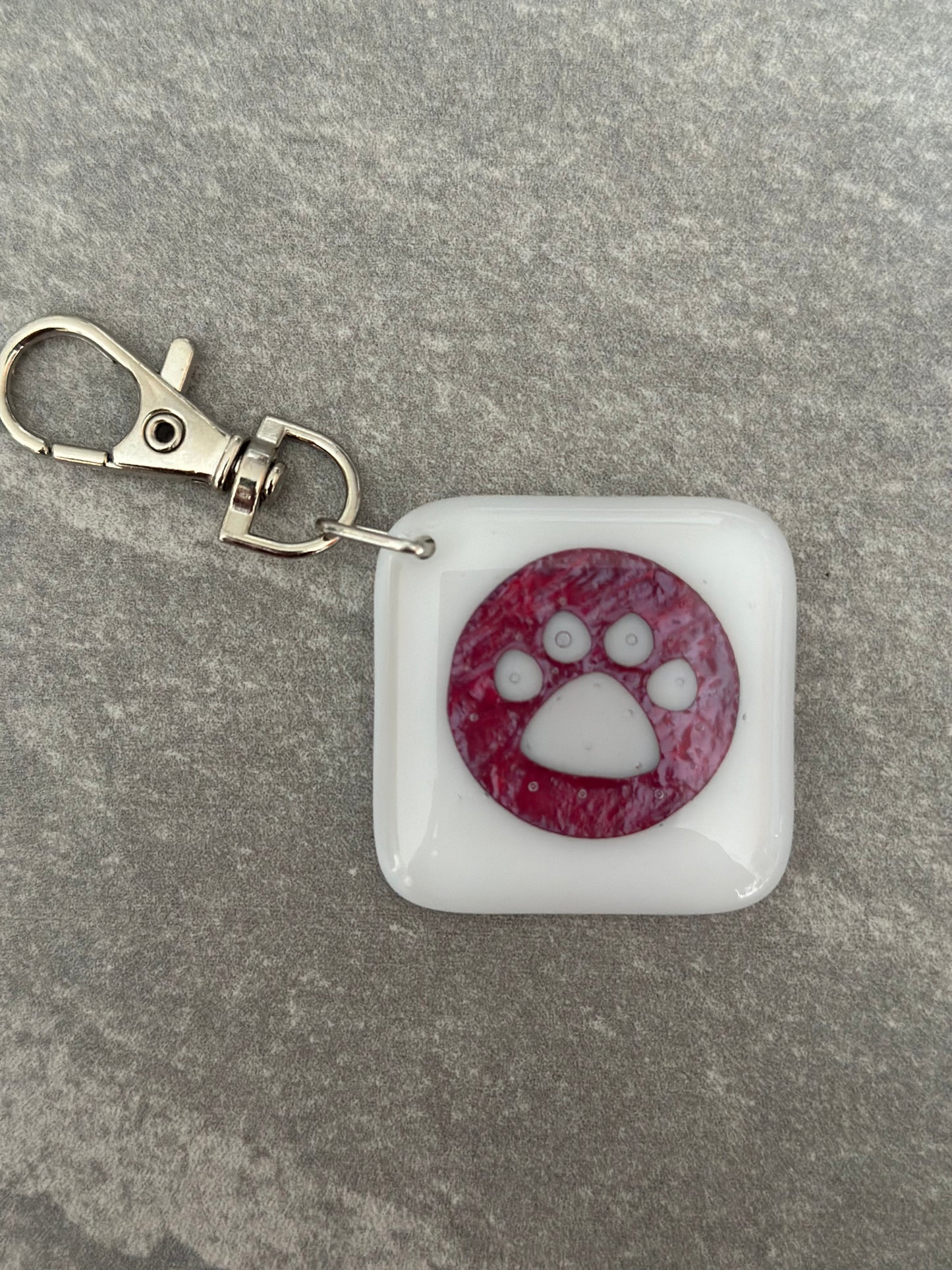 Paw Keyring Charm Fused Glass
