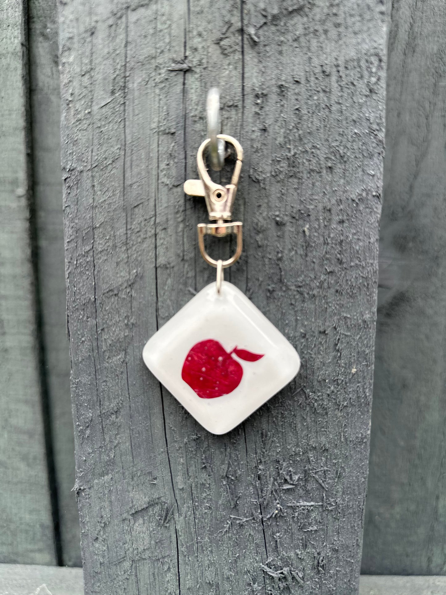 Apple Keyring Charm Fused Glass