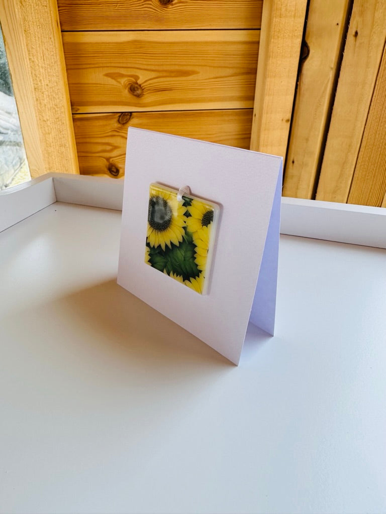 Card with a glass Sunflower Hanging Decoration Gift