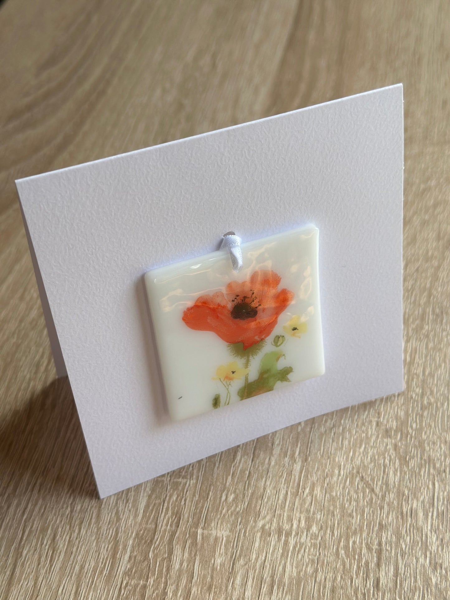 Card with a glass Single Poppy Hanging Decoration Gift