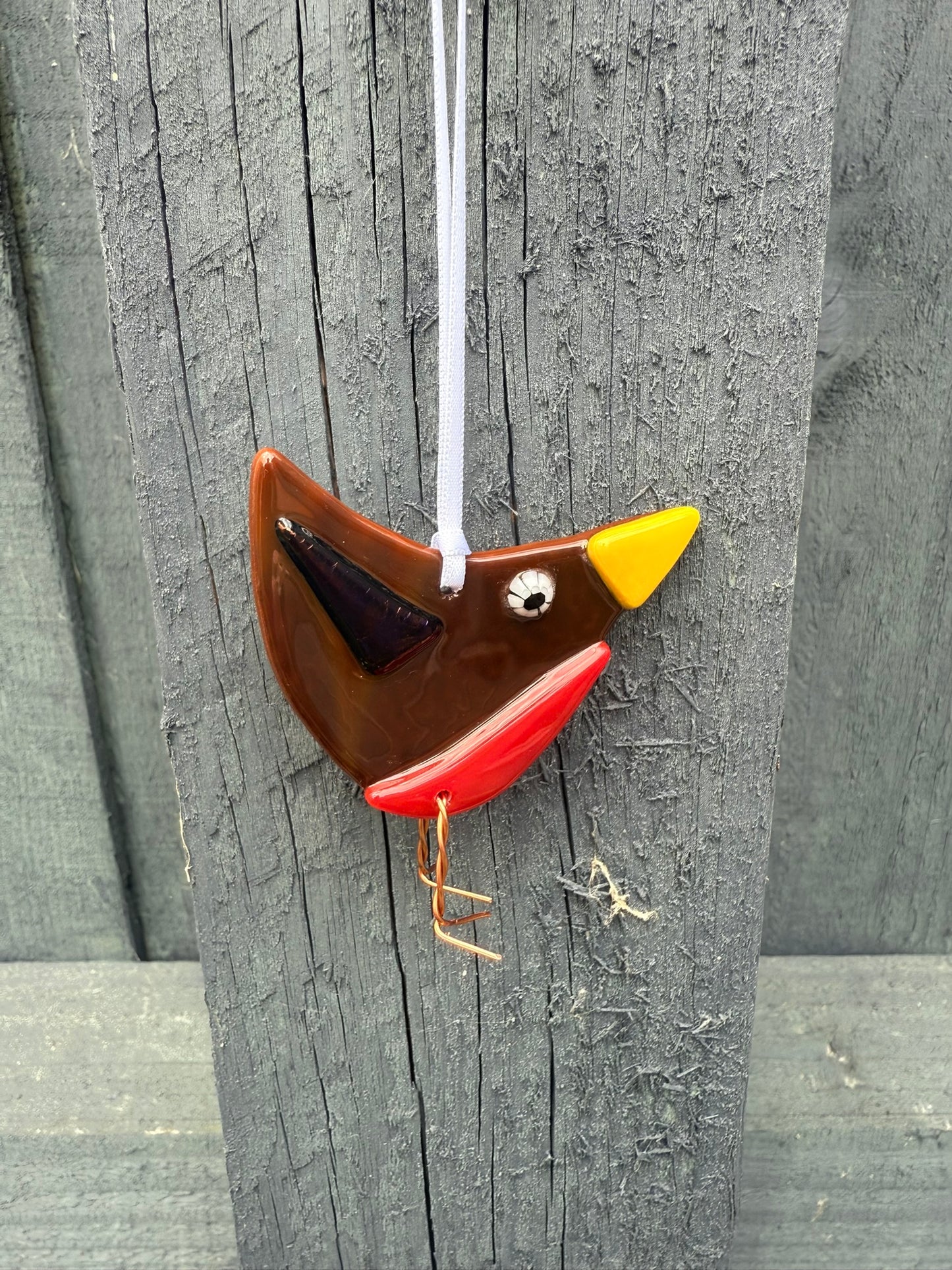 Robin small hanging decoration fused glass