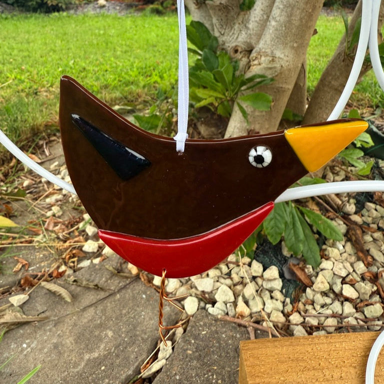 Robin Large hanging decoration fused glass