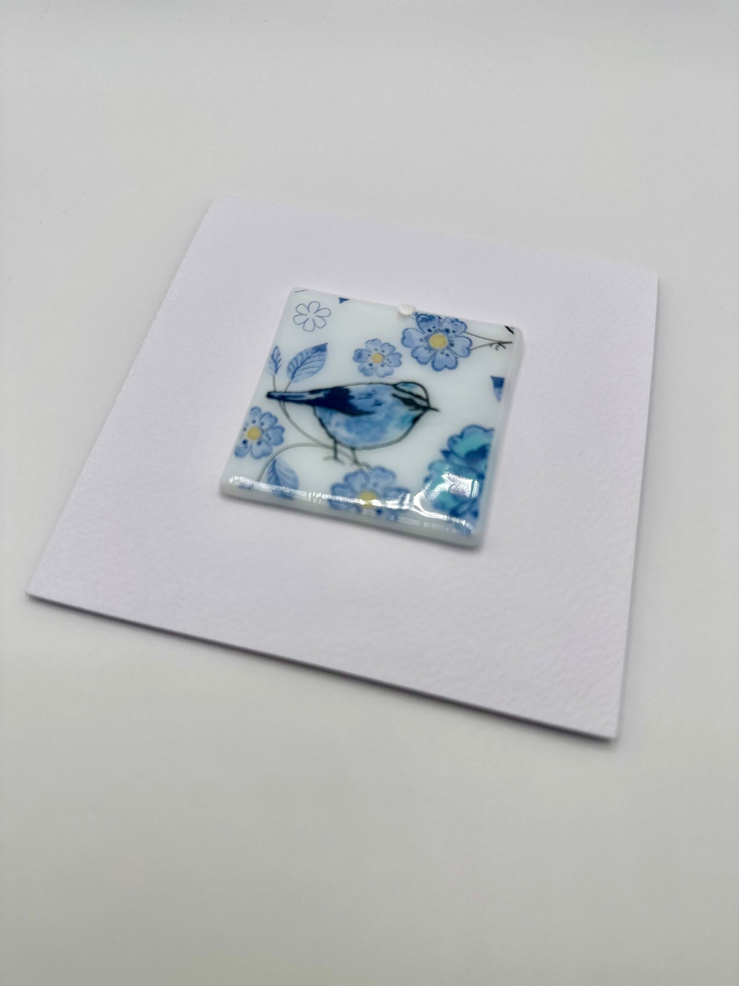 Card with a glass Blue Bird Hanging Decoration Gift