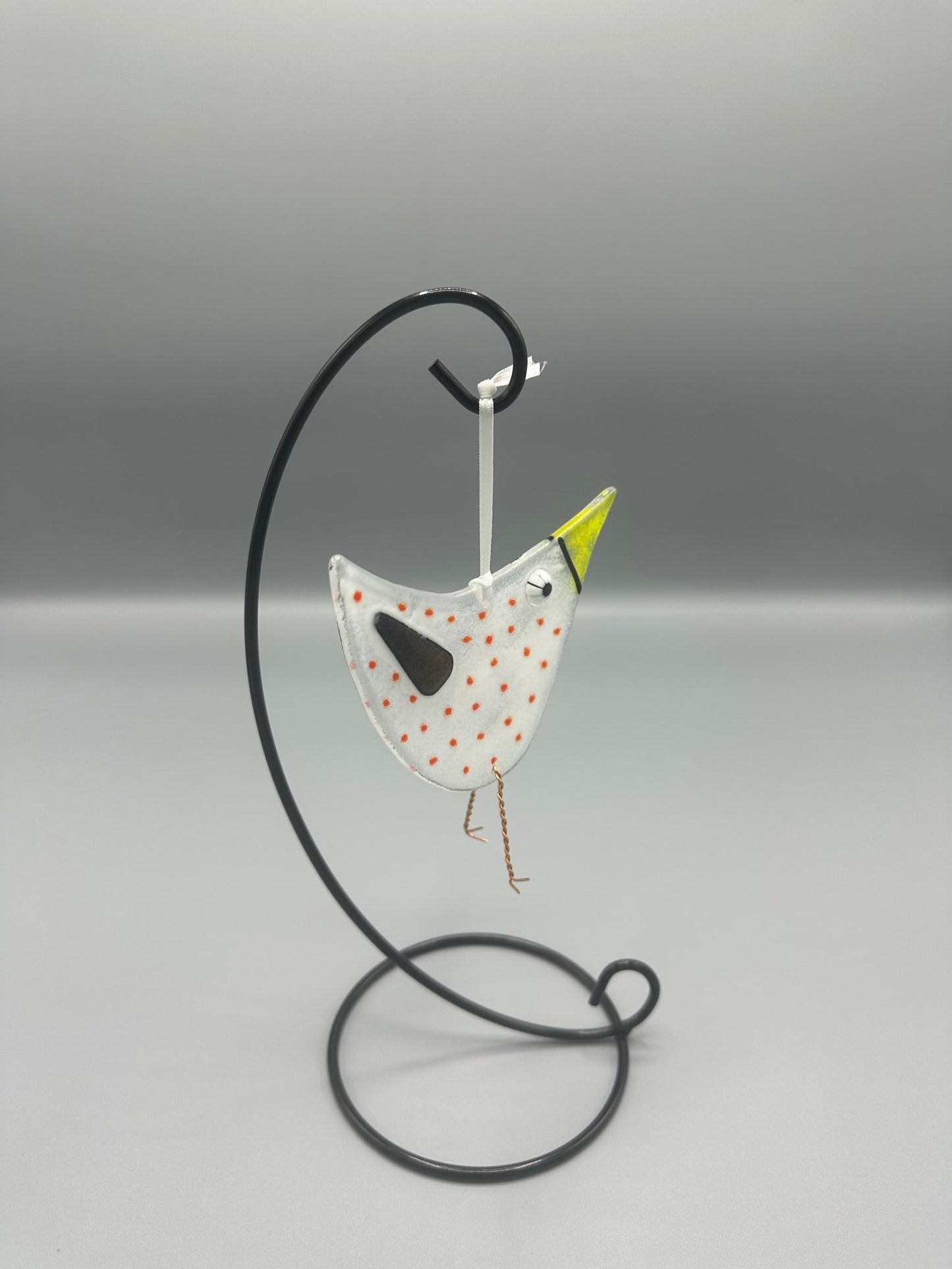 Spotty White Bird Fused Glass