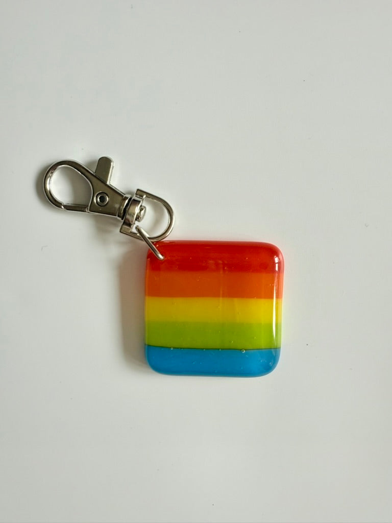Rainbow Keyring Charm Fused Glass