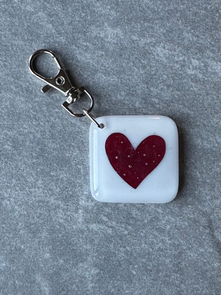 Heart Keyring Charm Fused Glass