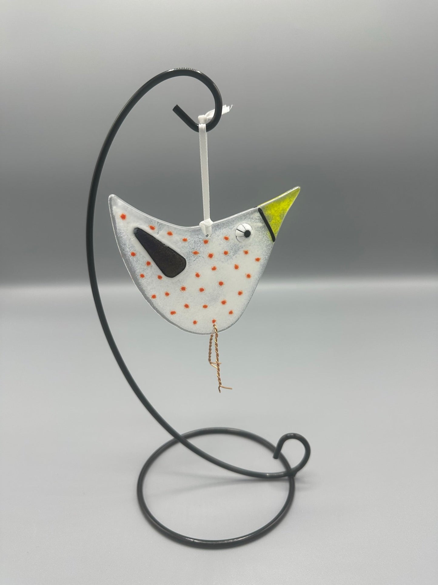 Spotty White Bird Fused Glass