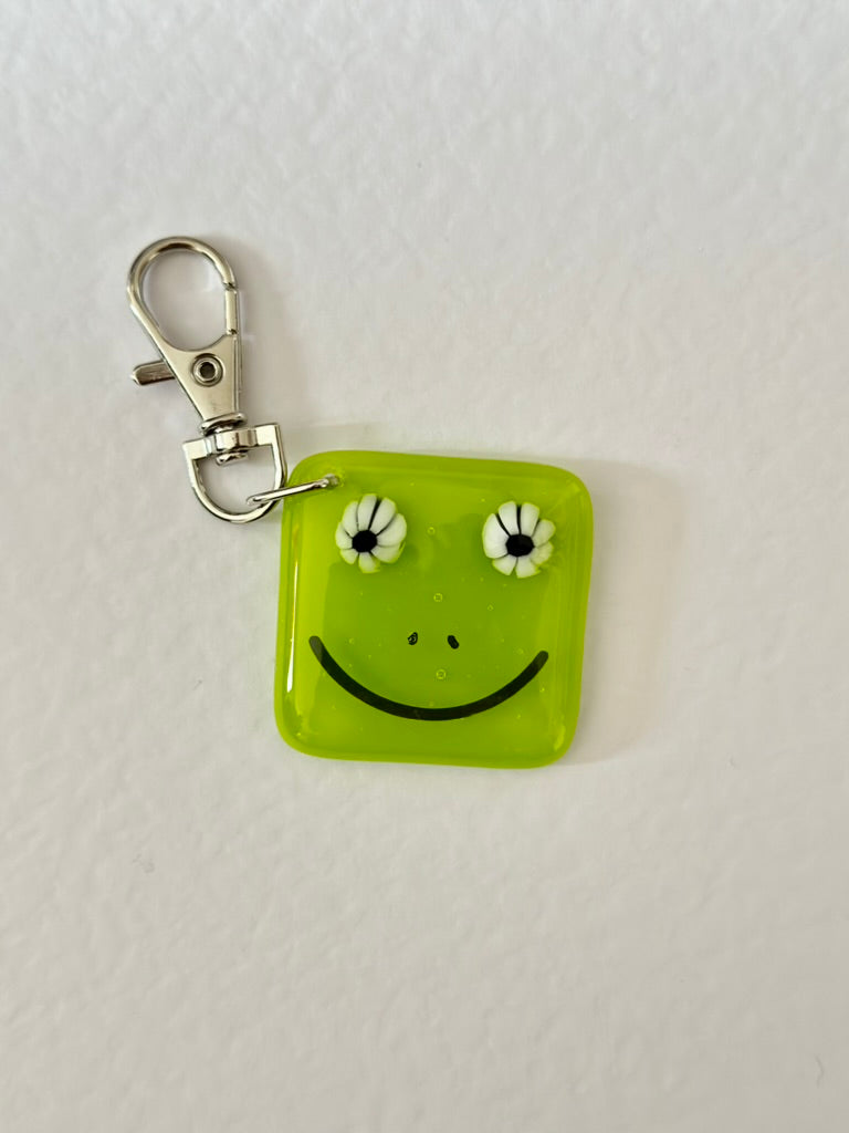 Frog Keyring Charm Fused Glass