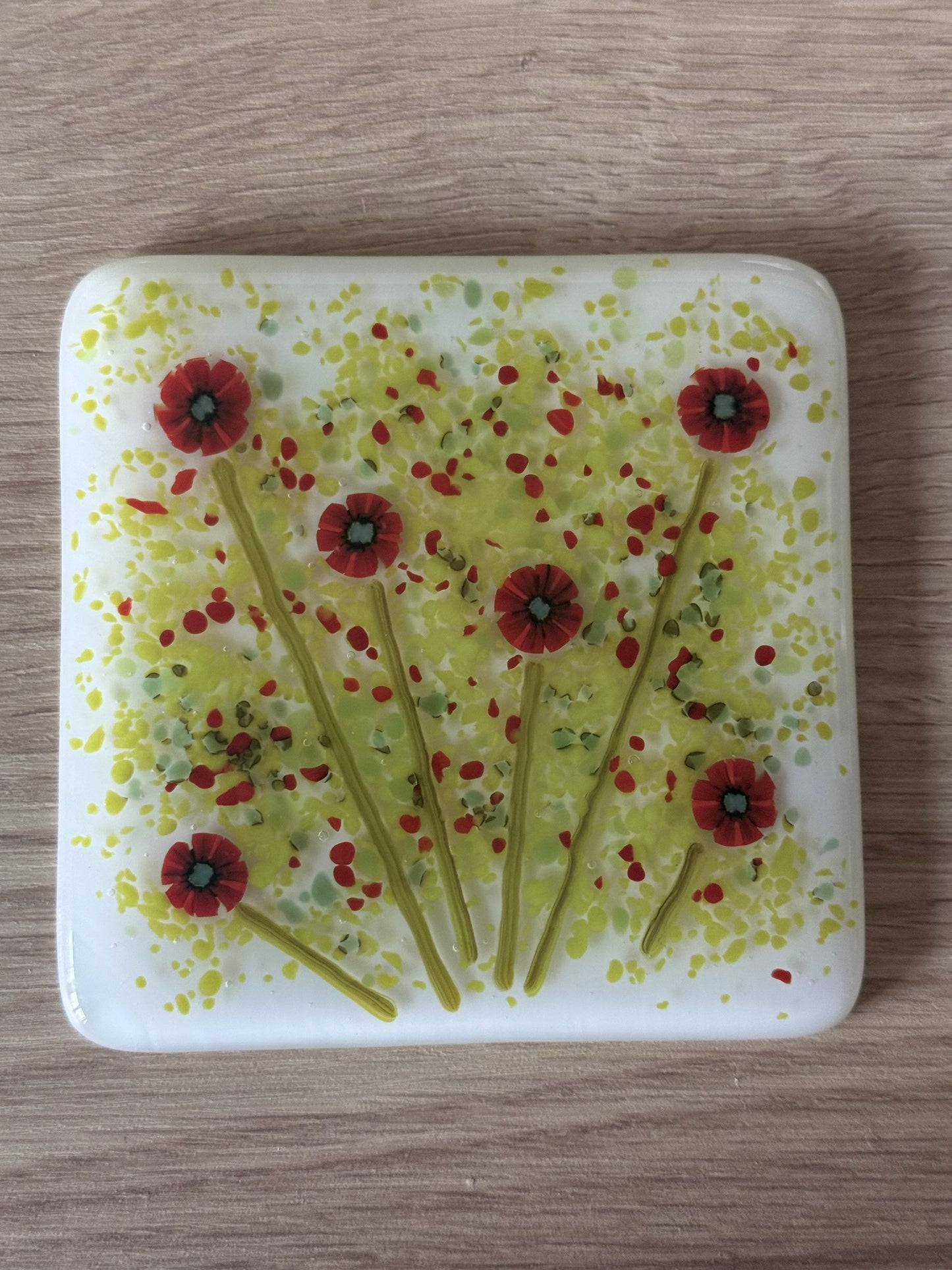 Poppy Fused Glass Coaster white