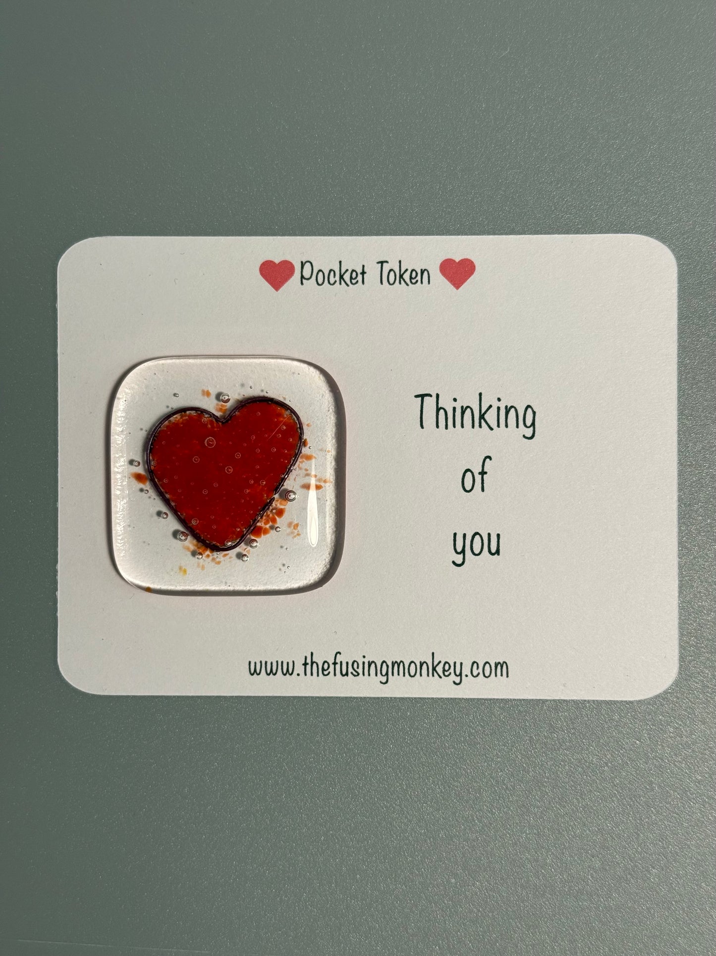 Thinking of you glass heart token