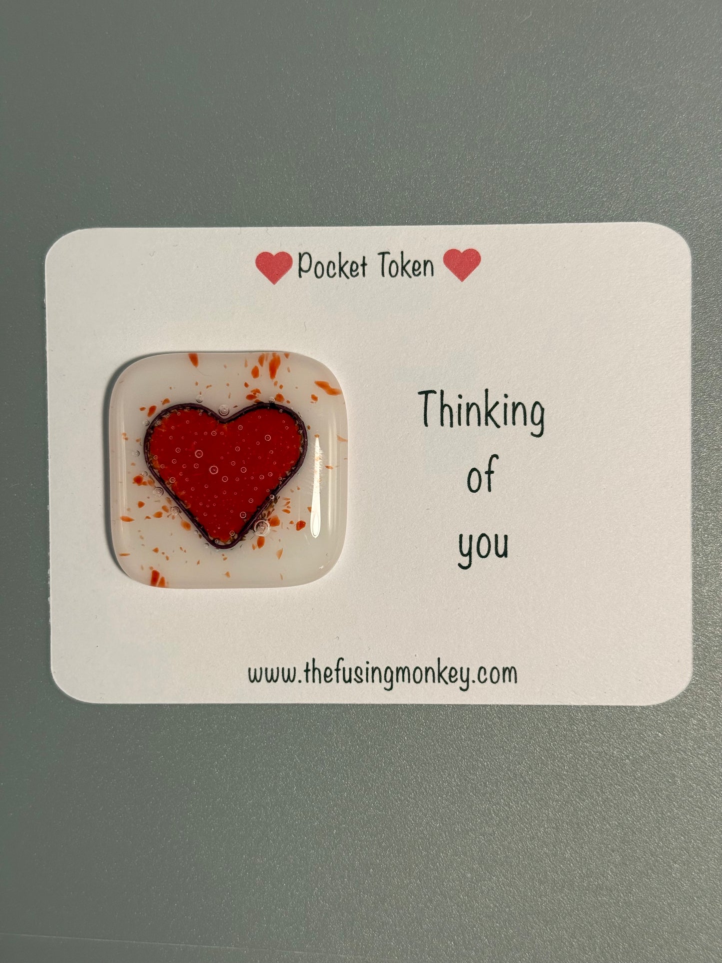 Thinking of you glass heart token