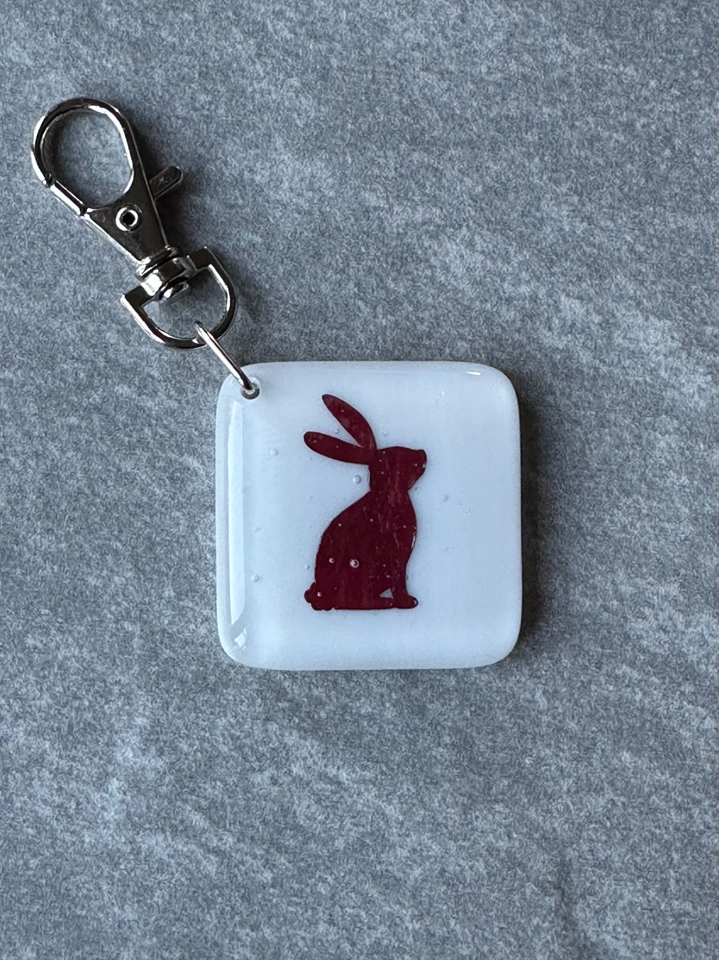 Rabbit Keyring Charm Fused Glass