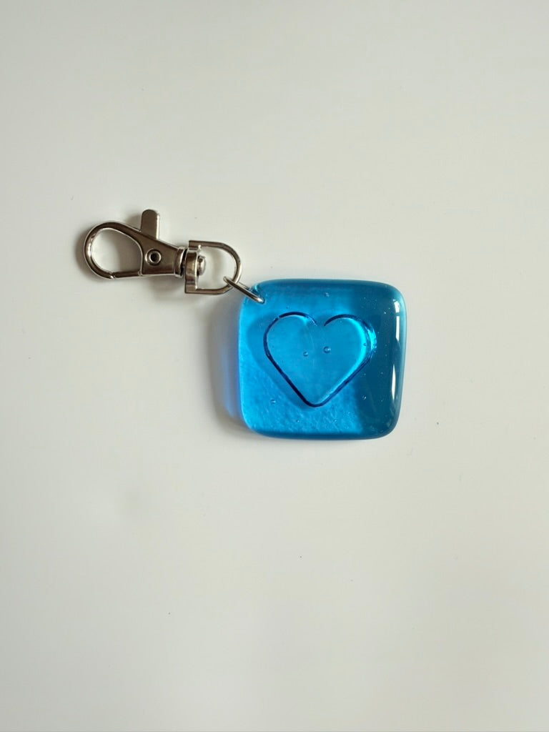 Heart Transparent Keyring Charm Fused Glass