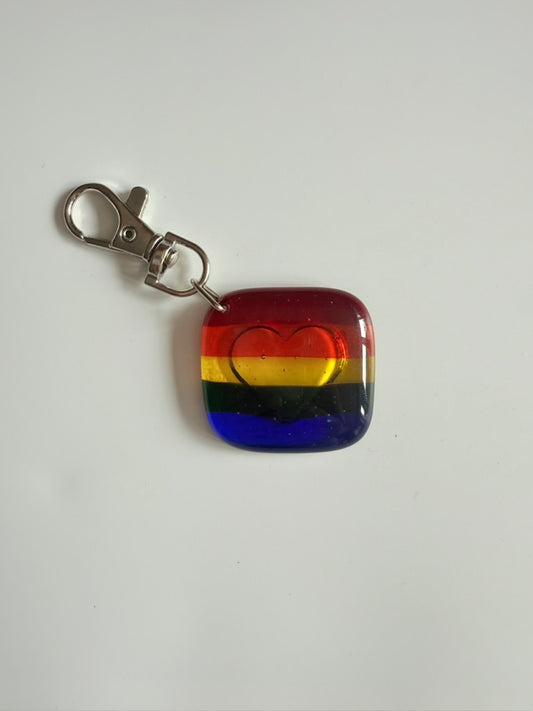 Rainbow Transparent Keyring Charm Fused Glass