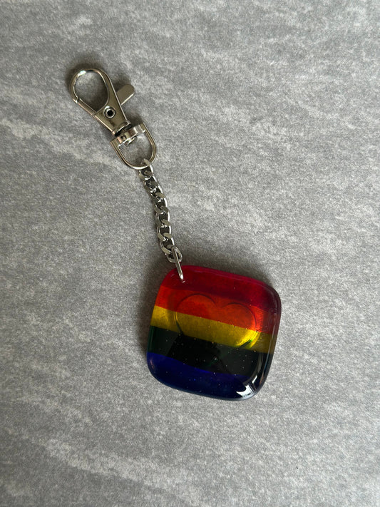 Rainbow Transparent Keyring Fused Glass