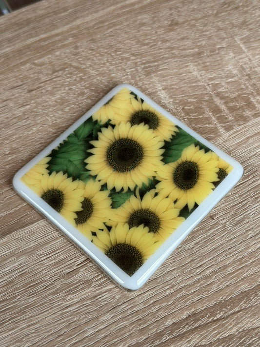 Sunflower Fused Glass Coaster