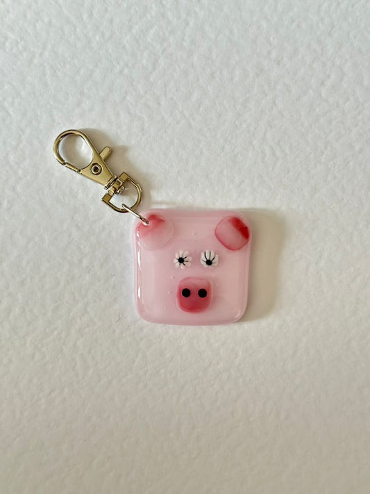 Fused Glass Keyring Pig