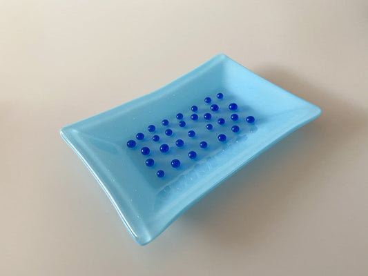 Soap Dish Light Blue Fused Glass