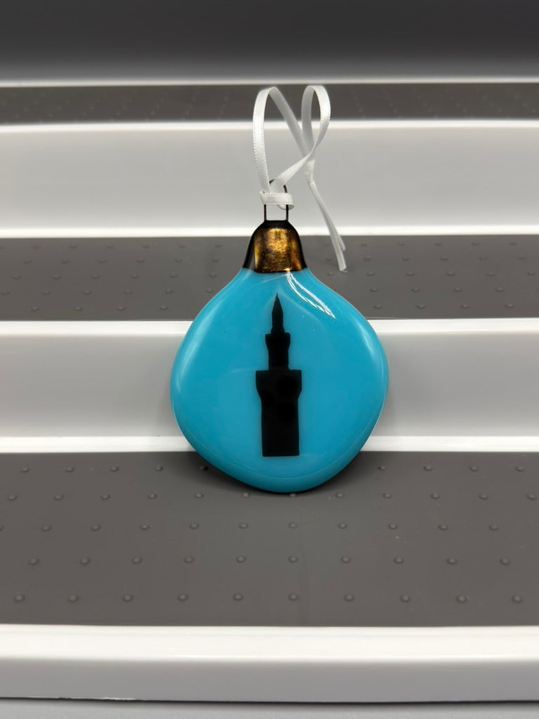 Dock Tower Hanging Bauble Fused Glass Blue