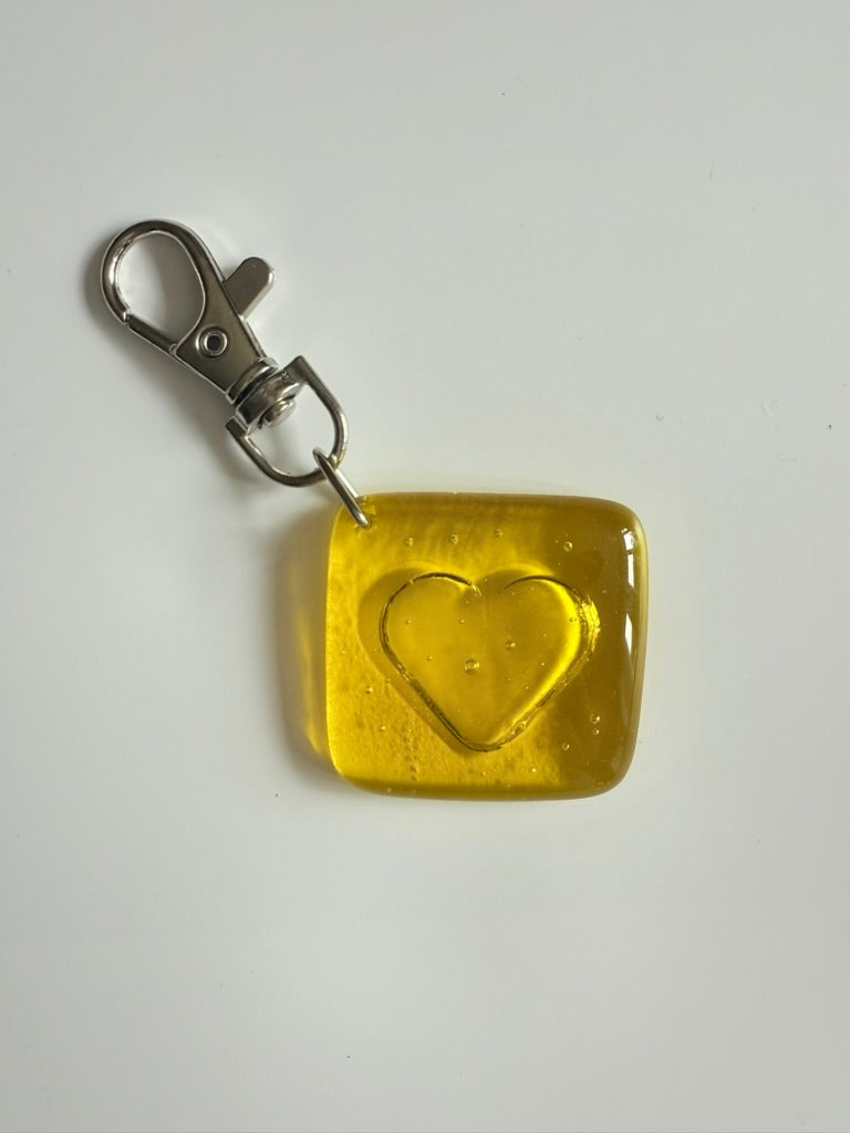 Heart Transparent Keyring Charm Fused Glass