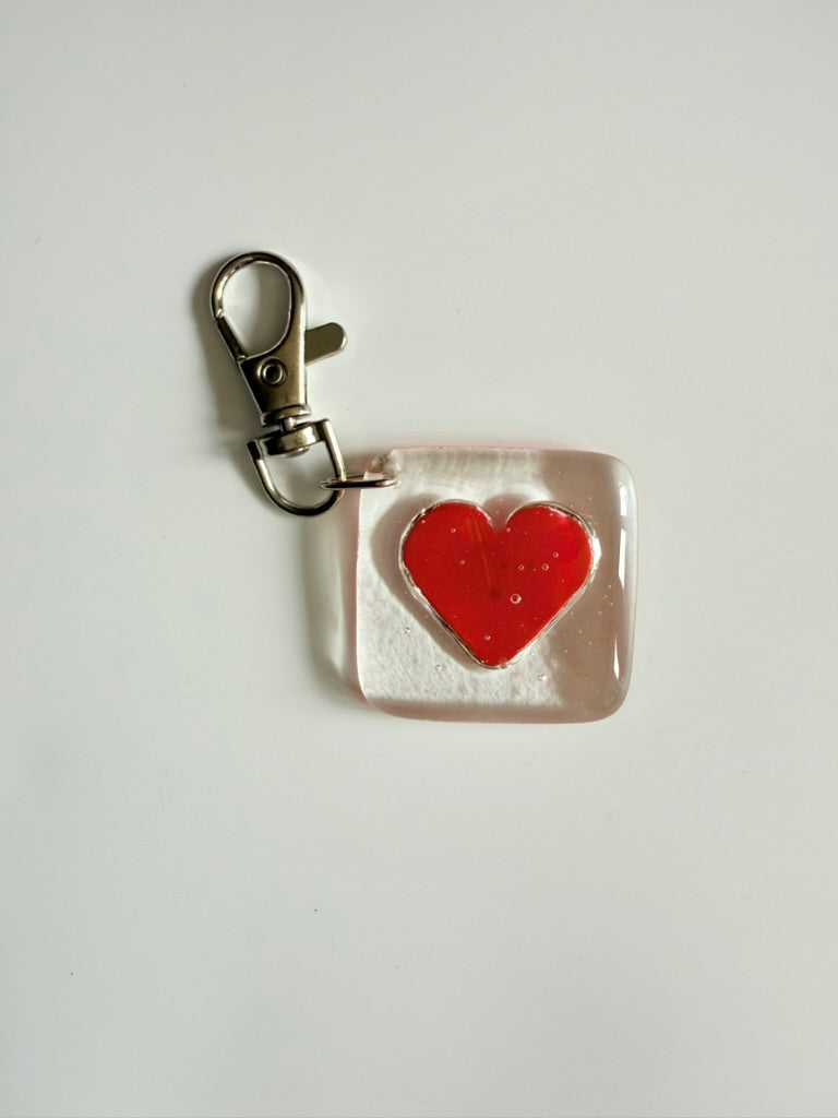Heart Transparent Keyring Charm Fused Glass