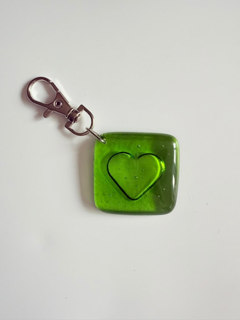 Heart Transparent Keyring Charm Fused Glass