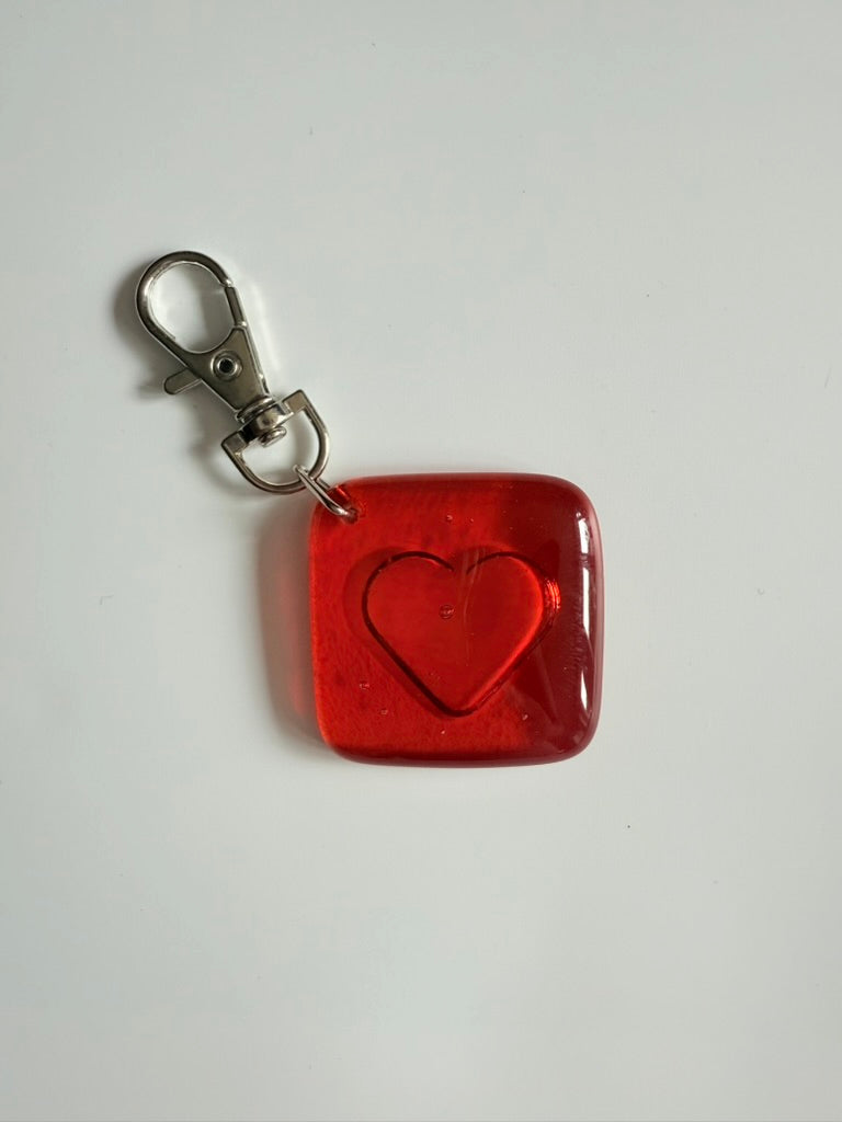 Heart Transparent Keyring Charm Fused Glass