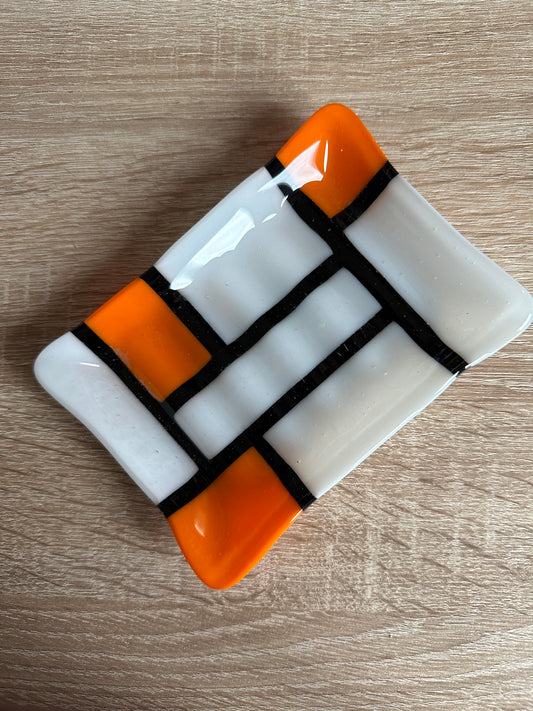 Orange and White Soap Dish Fused Glass