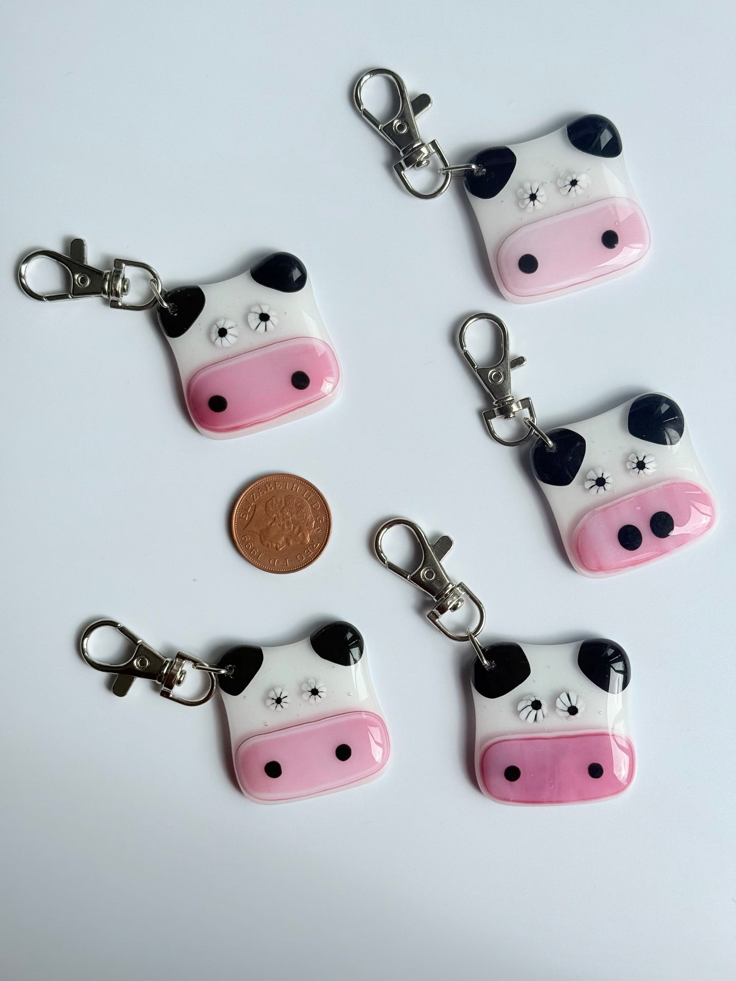 Moo Moo Cow Keyring Charm Fused Glass
