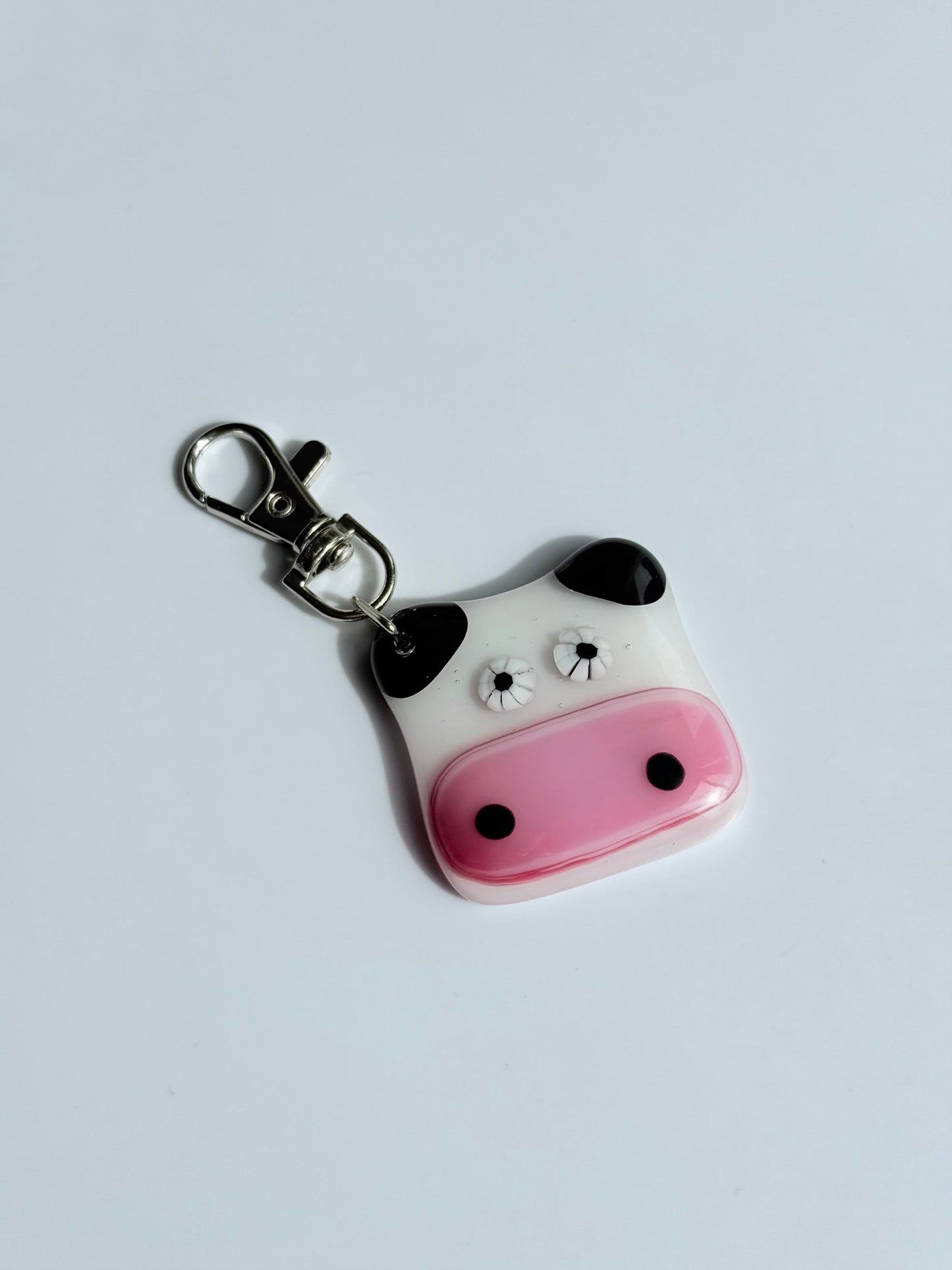 Moo Moo Cow Keyring Charm Fused Glass