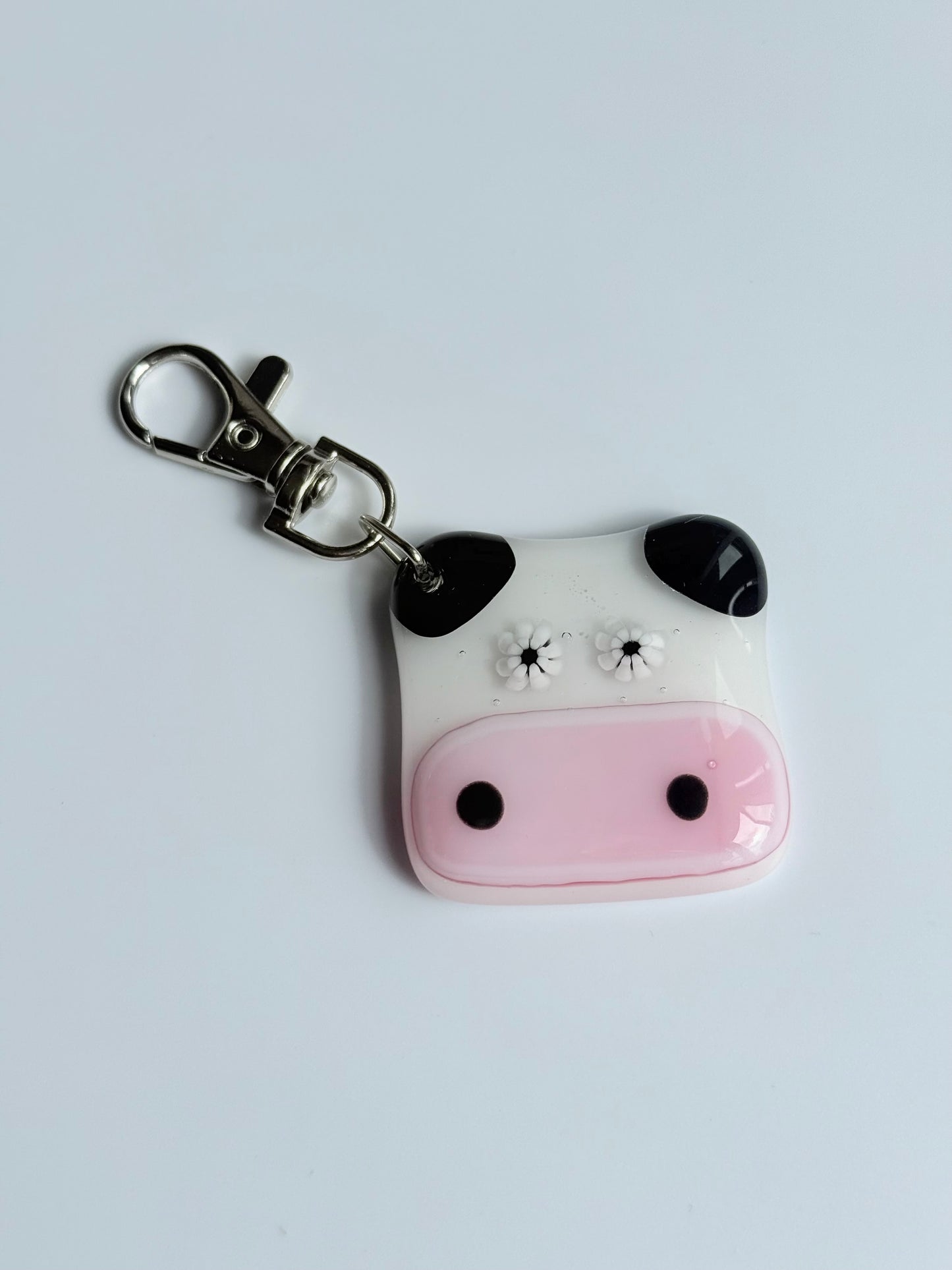 Moo Moo Cow Keyring Charm Fused Glass