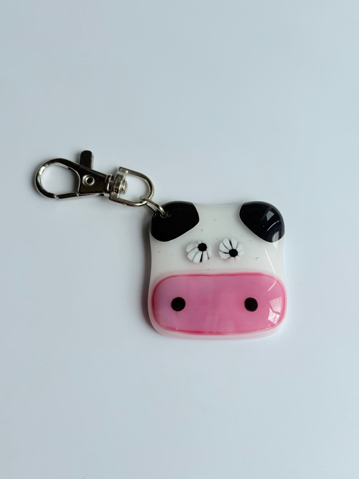 Moo Moo Cow Keyring Charm Fused Glass