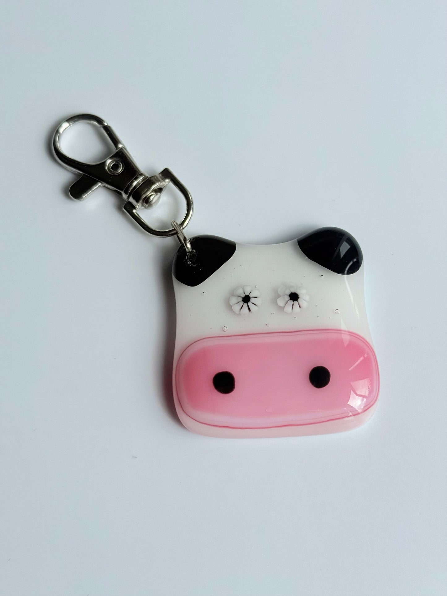 Moo Moo Cow Keyring Charm Fused Glass