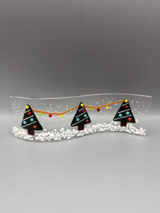 Festive Christmas Tree Scene Fused Glass Wave