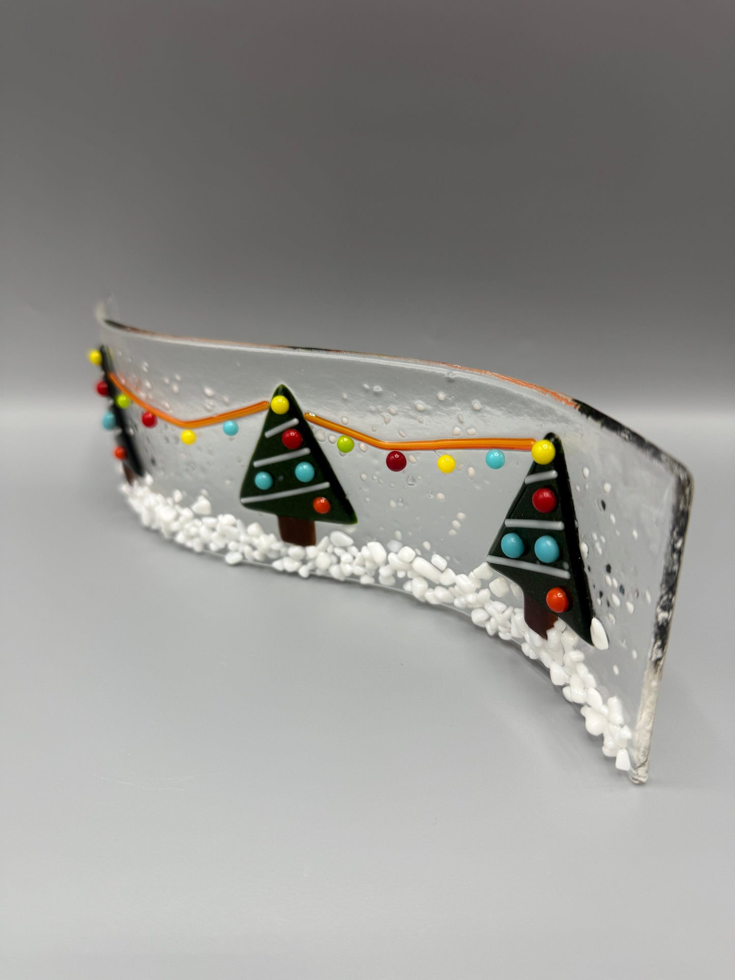 Festive Christmas Tree Scene Fused Glass Wave