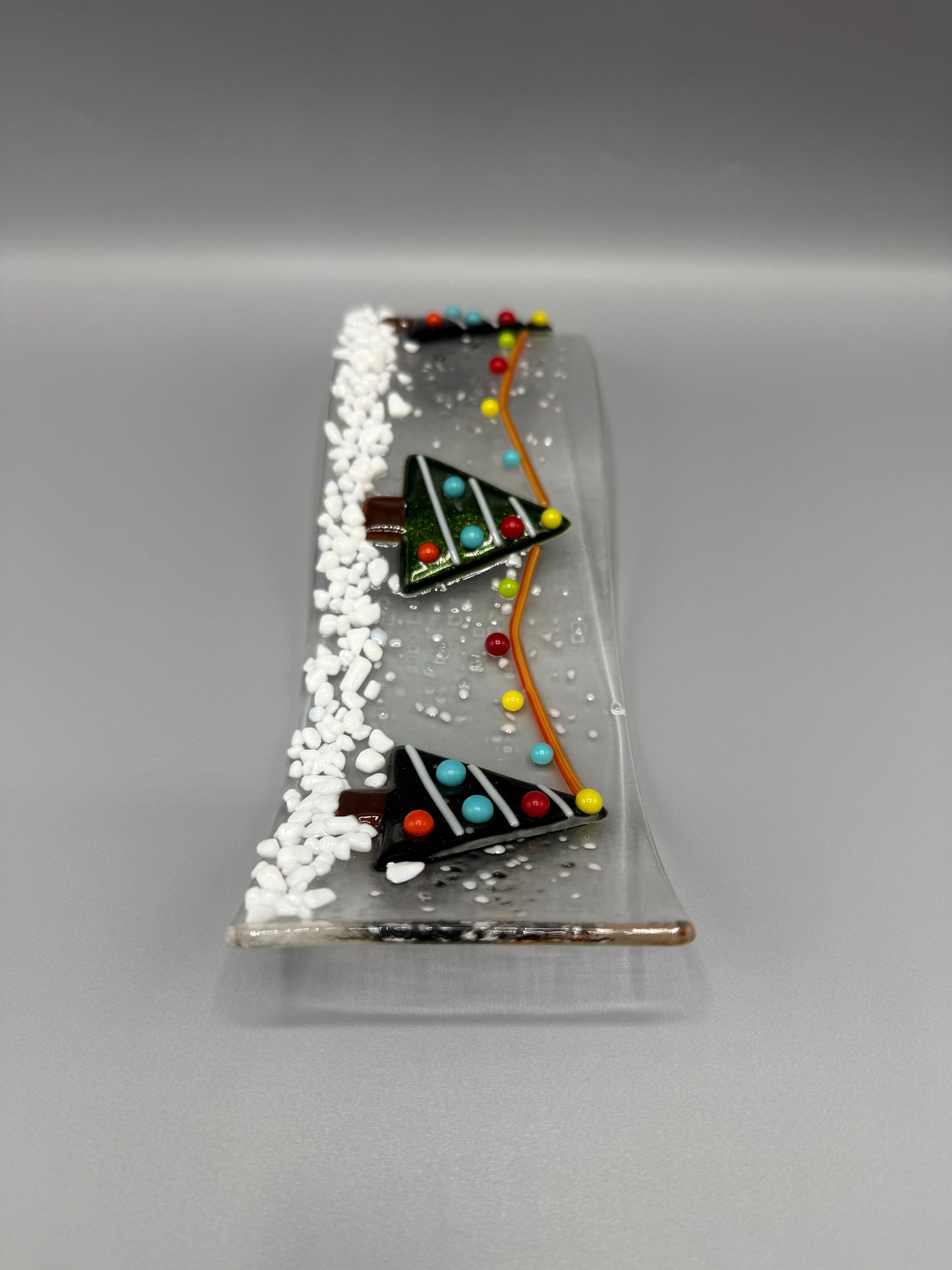 Festive Christmas Tree Scene Fused Glass Wave