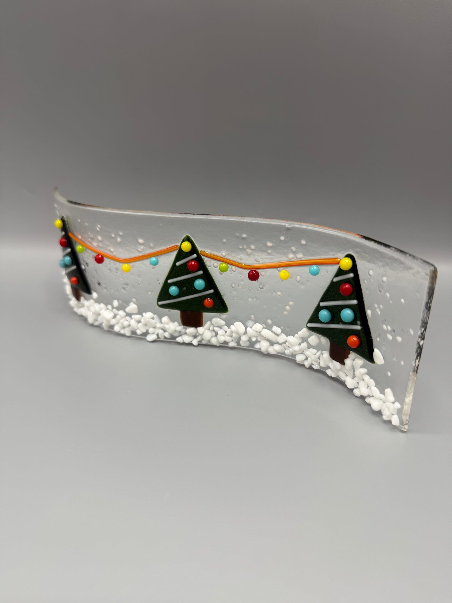 Festive Christmas Tree Scene Fused Glass Wave