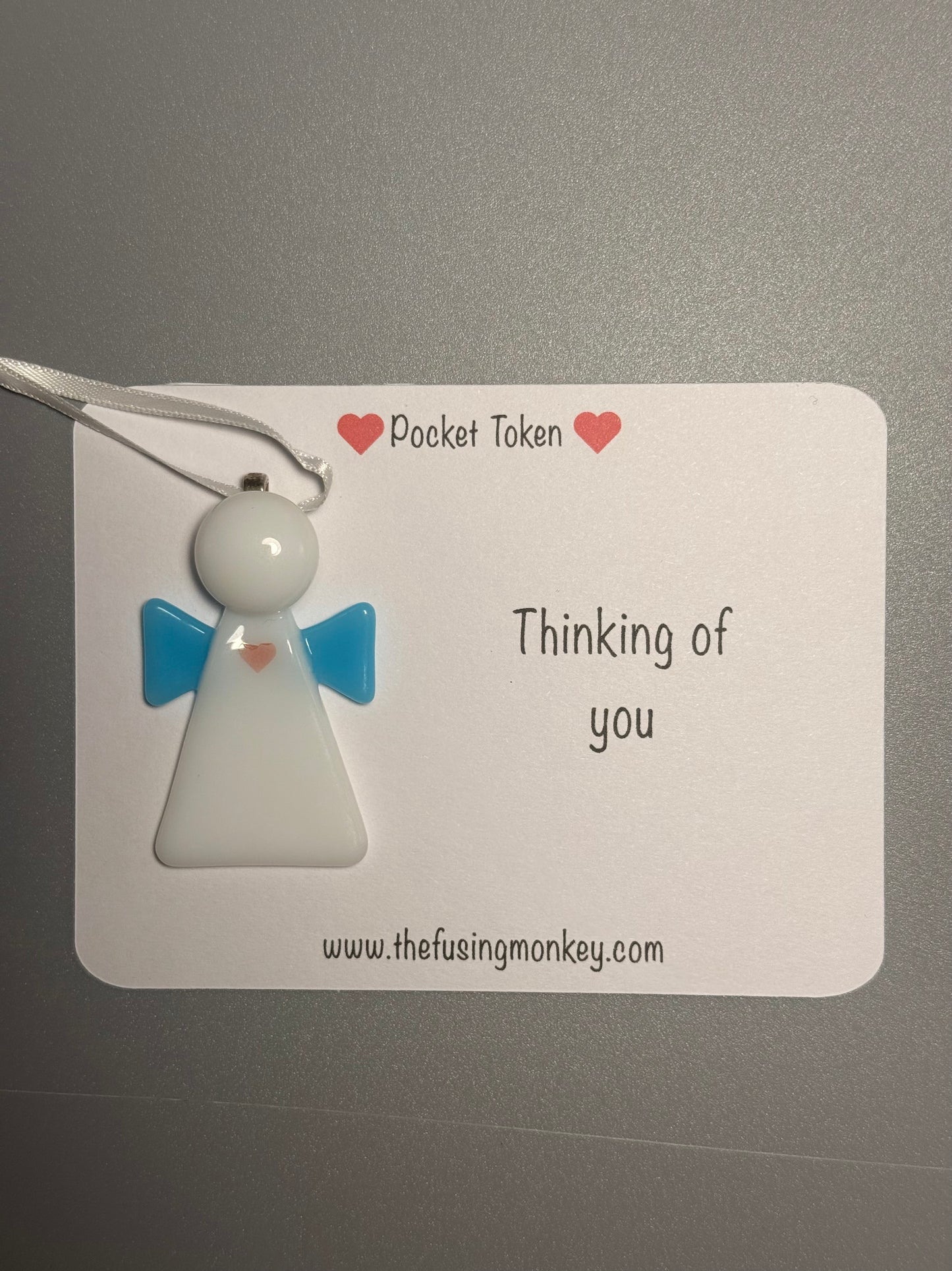 Angel thinking of you glass token