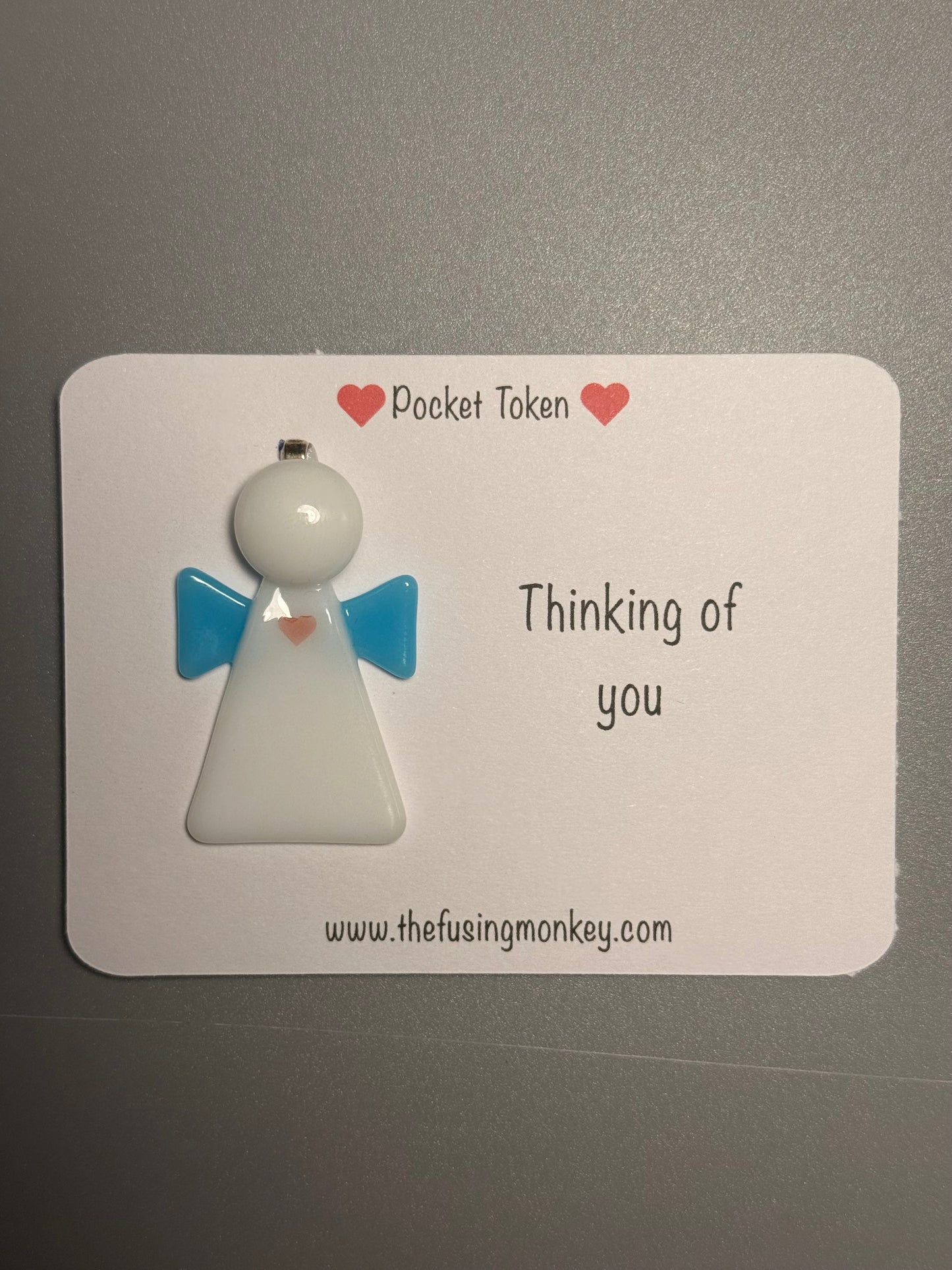 Angel thinking of you glass token