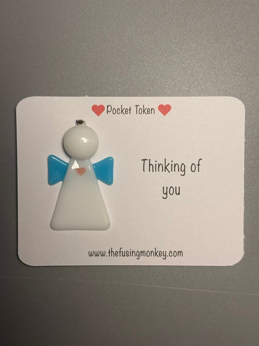 Angel thinking of you glass token