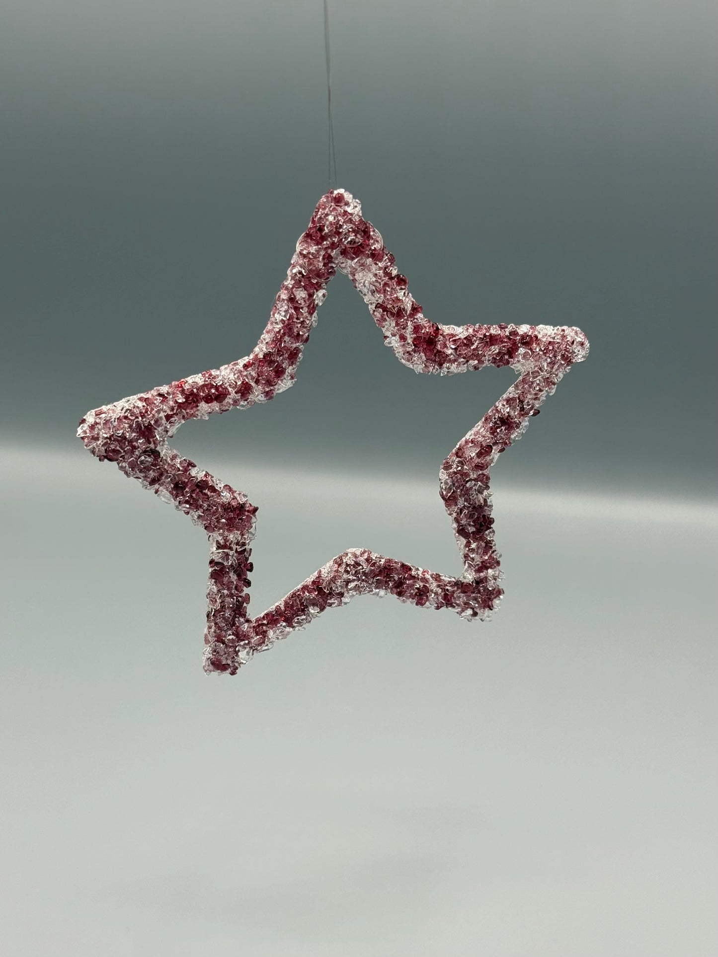 Cranberry Star Tactile Fused Glass Hanging Decoration