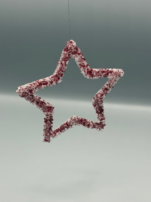 Cranberry Star Tactile Fused Glass Hanging Decoration