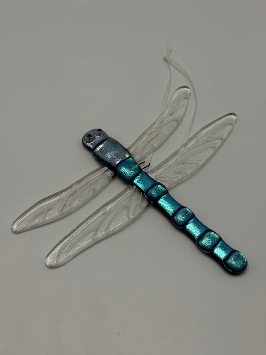 Dragonfly in shiny turquoise Fused Glass Hanging Decorating