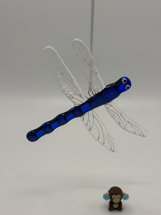 Dragonfly in shiny blue Fused Glass Hanging Decorating