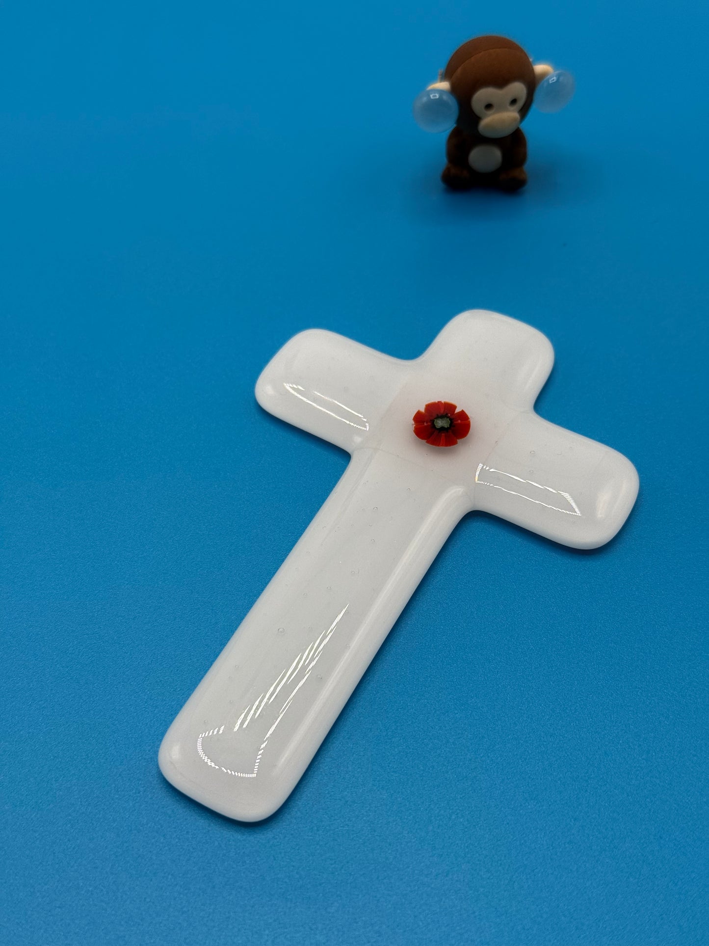 Poppy White Cross  Fused Glass