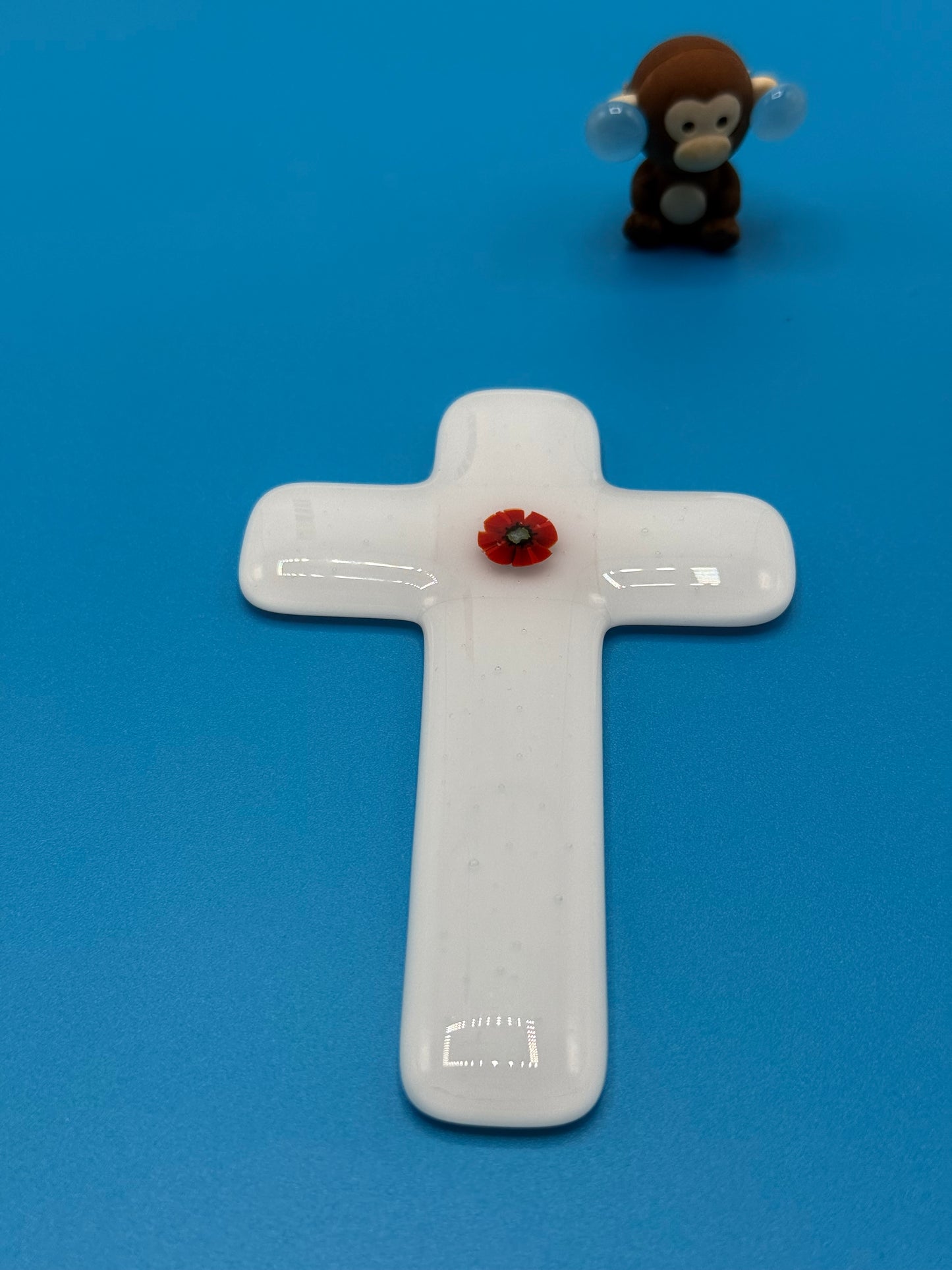 Poppy White Cross  Fused Glass