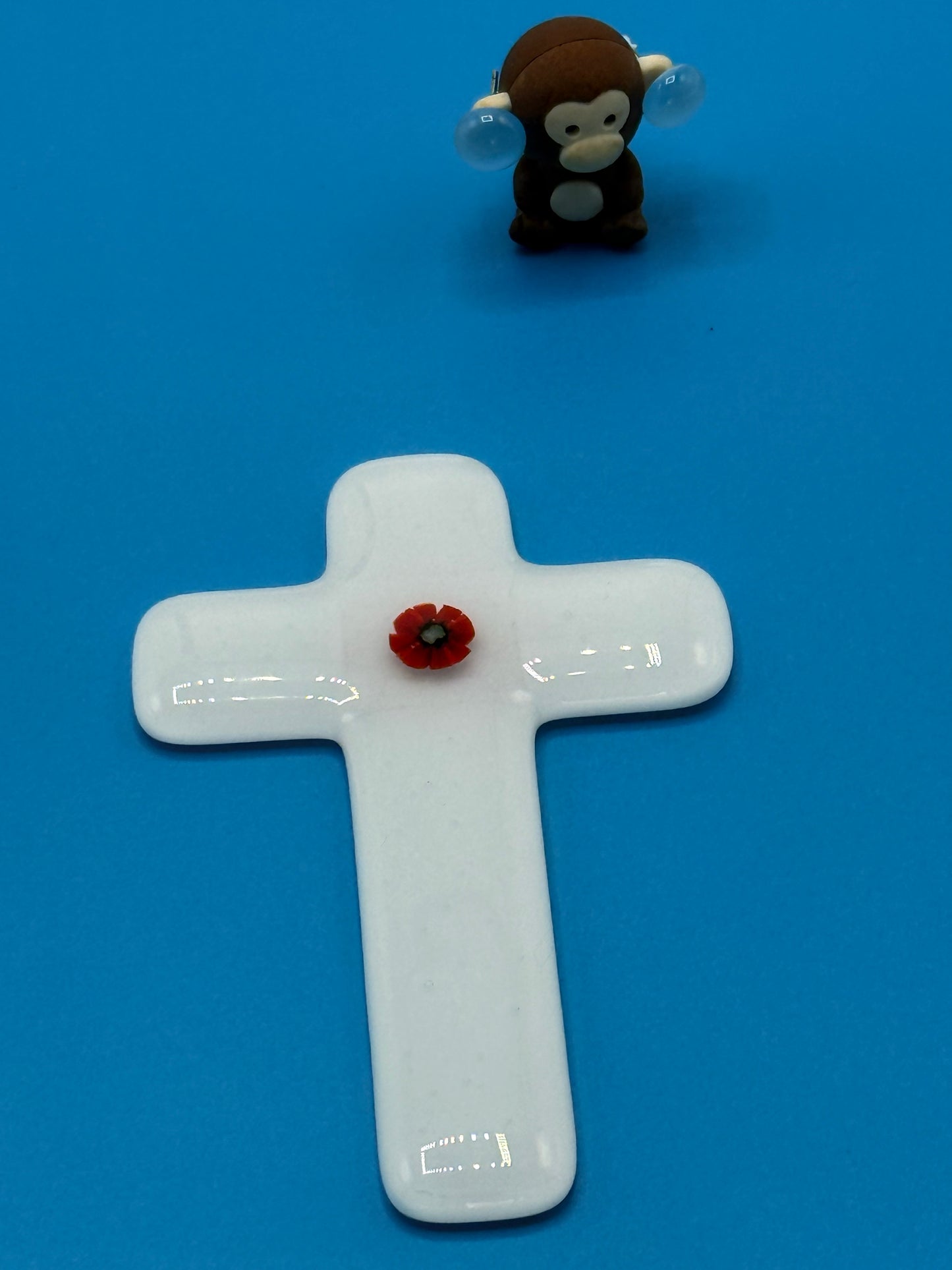 Poppy White Cross  Fused Glass