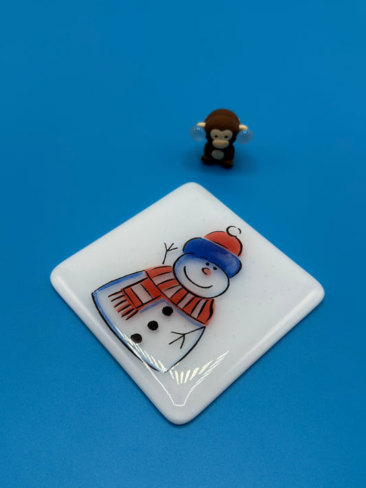 Snowman Fused Glass Coaster Christmas